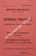 Book cover of Working Timetable of Passenger and Parcels Train Services - Section YA - between King's Cross and Edinburgh Main Line - Saturdays & Sundays - 5 October 1991 to 10 May 1992 by British Railways Eastern Region